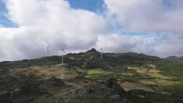 Aerial View Wind Turbine Farm Caramulo Portugal — Stockvideo