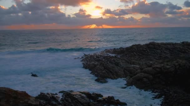 Light Rays Sunset Ocean Injidup Beach Western Australia — стокове відео