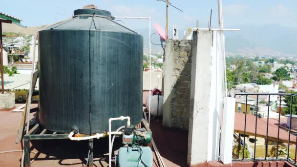 Large Water Tank Pipes Taps Storage Water Supply Rooftop Mexico — Video Stock