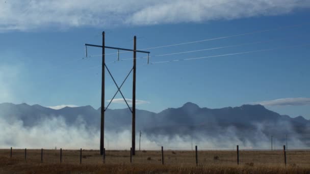 Smoke Fire Powerlines Medium Shot — Vídeos de Stock