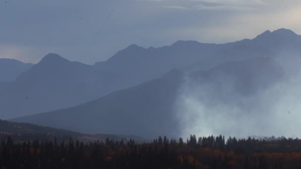 Fire Distant Mountains Fog Grey Tones — Stockvideo