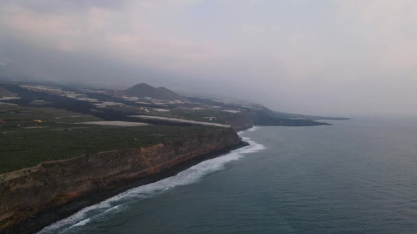 Aerial Drone View Solidified Lava Banana Plantation Fields Palma Island — Vídeos de Stock