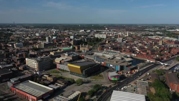 Slow Aerial Pan Left Right Hull City Centre — Stockvideo
