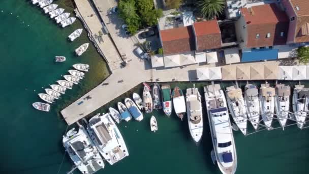 Aerial Video Iconic Traditional Fishing Village Bay Fiskardo Beautiful Houses — Vídeo de stock