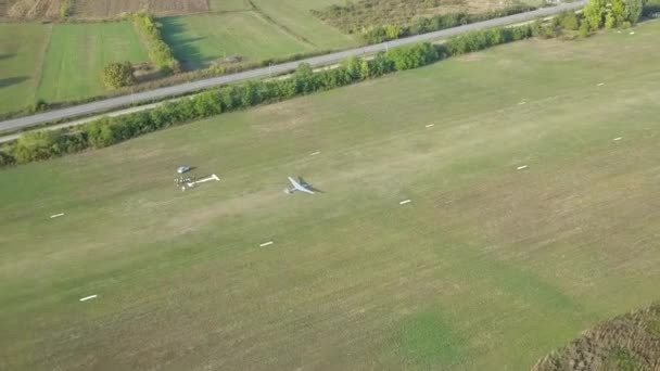 Airplane Pull Runway Drone Footage — Vídeos de Stock