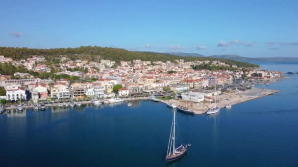 Aerial Drone Video Argostoli Famous City Capital Cefalonia Island Dawn — Stok video