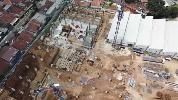 Aerial Work Progress Construction Site Overhead Drone Shot — Stockvideo