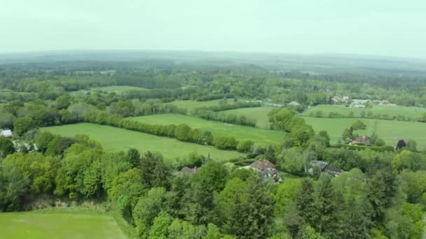 Aerial View Green Patchwork Farmland Countryside Pasture Landscape — Wideo stockowe