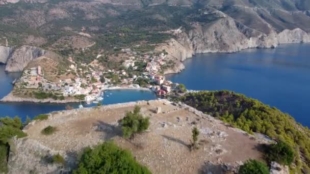 Aerial View Asos Village West Coast Kefalonia Greece Europe Aerial — Video