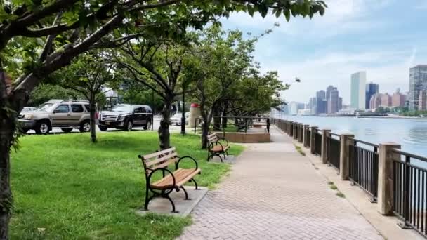 View Roosevelt Island New York East River Manhattan Skyline Turtle — ストック動画