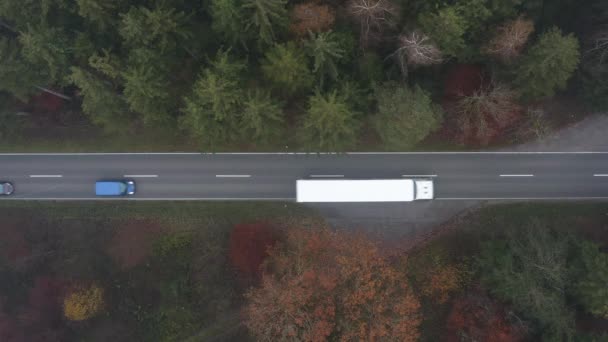 White Truck Driving Road Cars Drone Top Shot — Vídeo de Stock