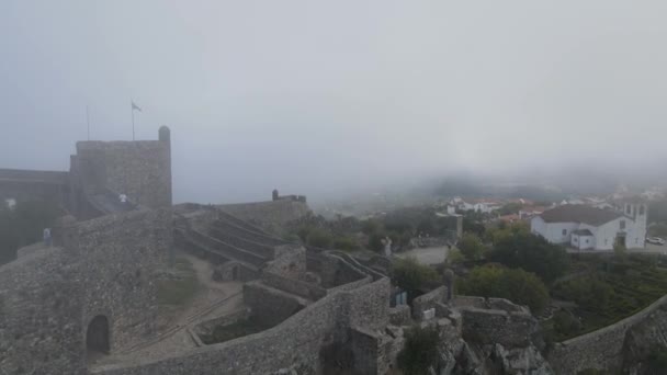 Drone Flies Mist Ancient Castle — Stock video