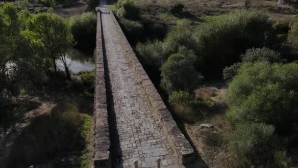 Ponte Romano Pietra Sul Fiume Seda Vila Formosa Portogallo Aerea — Video Stock