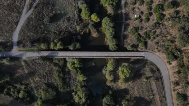 Roman Stone Bridge Seda River Vila Formosa Portugal Aerial Top — Stok video