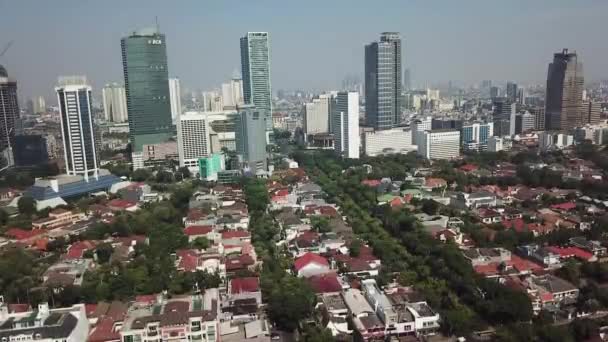 Indonesia Jakarta City Office Buildings Skyscraper Housing Neighborhood Aerial — Vídeo de Stock