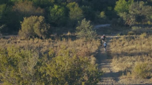 Father Son Mountain Bikes Ride Distance — Vídeo de stock