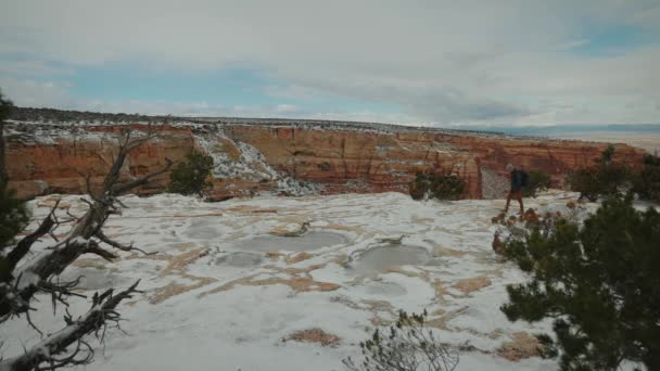 Walking Camera Snow Covered Canyon — Stockvideo
