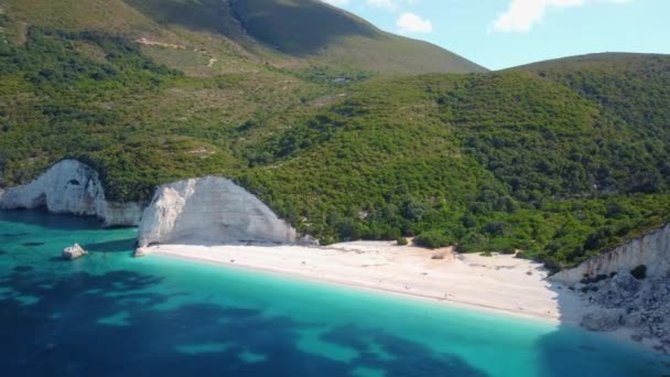 Summer Vacation Holiday Fteri Beach Lagoon Rocky Coastline Kefalonia Greece — Wideo stockowe