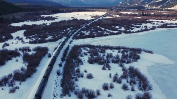 Train Valley Followed Winter Snow Oil Trailers Tilt — Stock videók