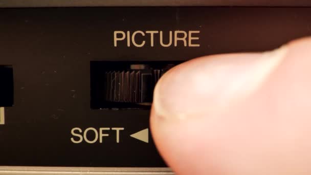 Extreme Close Button Vintage Vcr Adjusting Sharpness Picture Turning Nob — Video