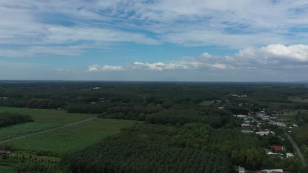 Aerial Panning Shot Chi Vietnam Farms Forests Sunny Day Blue — Wideo stockowe