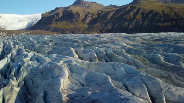 Aerial View Icy Glacier Texture Sunlit Mountain Iceland — Video