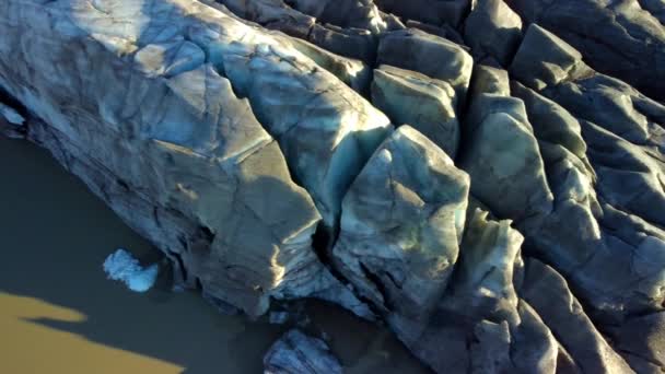 Aerialshot Untouched Svinafellsjokull Glacier Showing Crevasses — 비디오
