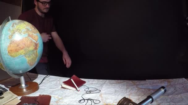 Caucasian Millennial Man Sitting Journalling Traveling Fixed Shot — Stok video