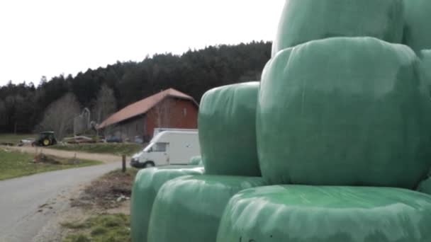 Green Hay Balls Container Creux Van Neuchatel Switzerland — Vídeo de Stock