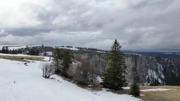 Shoot Beautiful Mountains Creux Van Neuchatel Switzerland Landscape Videos Winter — Stockvideo