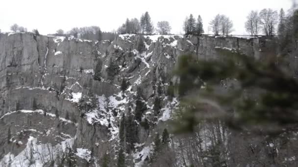 Shoot Beautiful Mountains Creux Van Neuchatel Switzerland Landscape Videos Winter — Stockvideo