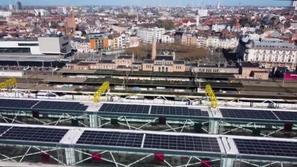 Aerial Video Ghent Sint Pieters Station Crane Shot Flying Tilting — Video Stock