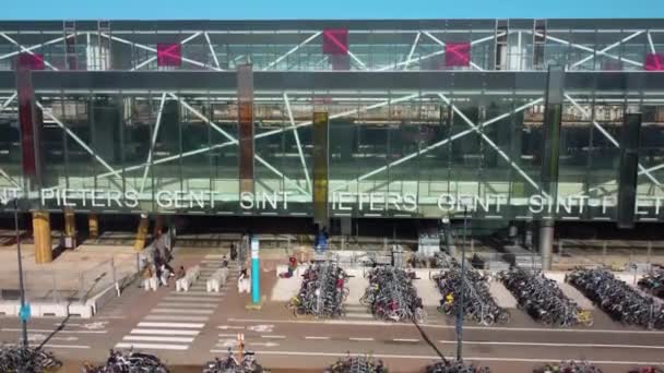 Aerial Video Ghent Sint Pieters Station Crane Shot Flying — Stok video