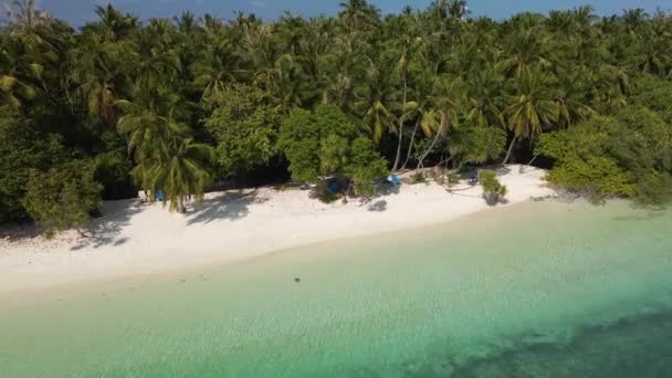 Panorama Maldivian Island Green Trees Washed Both Sides Turquoise Water — Vídeo de stock