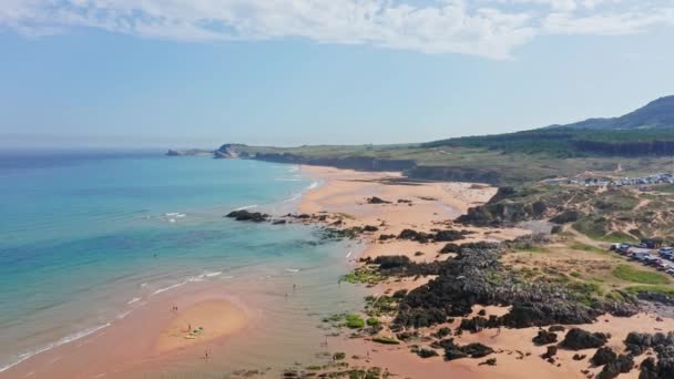 Liencres Dunes Natural Park Beach Sunny Day Summer Aerial — 비디오