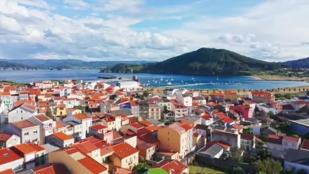 Aerial View Picturesque Fishing Village Bay Galicia Spain — 图库视频影像