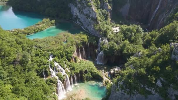 View Beautiful Plitvice Lakes National Park Many Waterfalls Waterfall Cascade — Video Stock