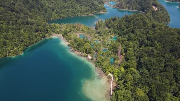 View Plitvice Lakes National Park Many Green Plants Blue Lakes — Stock videók