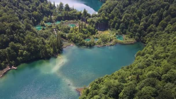 Top View Plitvice Lakes National Park Lots Green Plants Beautiful — Stockvideo