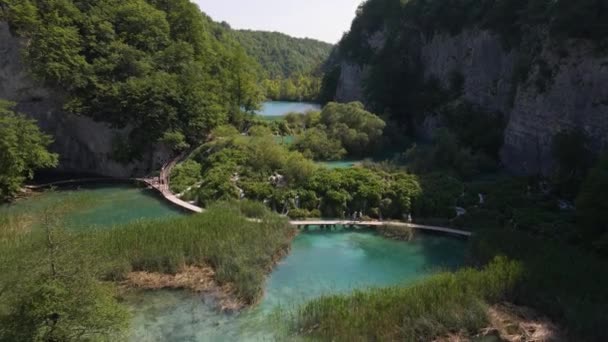 View Plitvice Lakes National Park Green Plants Beautiful Lakes Waterfalls — Vídeo de stock