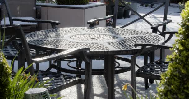 Hail Defrosting Garden Lounge Table — Vídeo de Stock