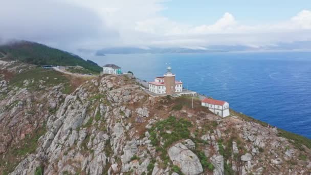 180 Degree Aerial View Famous Lighthouse Rocky Cape Immensity Sea — Stockvideo