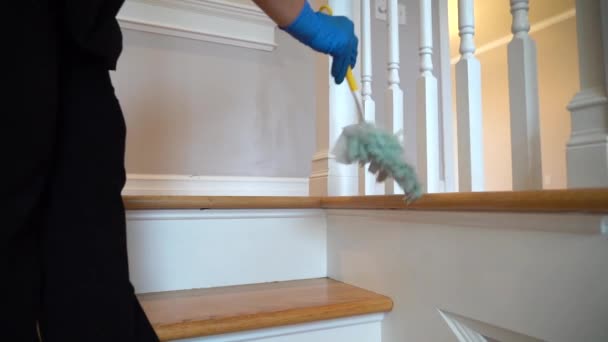 Housemaid Cleaning Dust Duster Cleaning Service — Vídeos de Stock