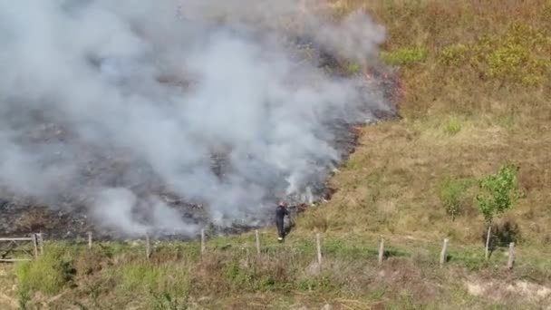 Firefighter Meadow Fire Air Footage — Stock video