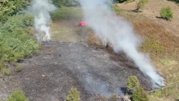 Controlled Fire Meadow Drone Day Footage — Vídeos de Stock