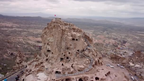 Filming Top Uchisar Castle Cappadocia Region Turkey — Wideo stockowe