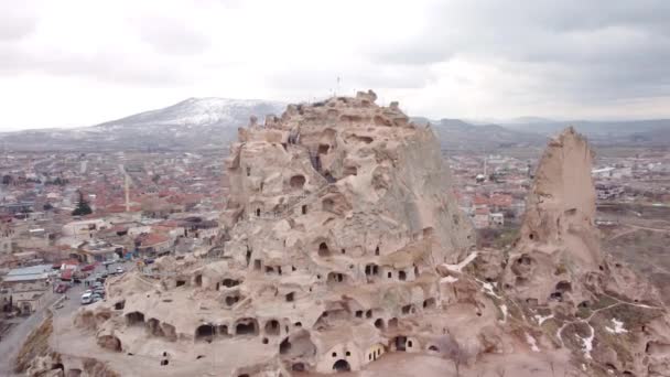 Starověké Kamenné Obydlí Vytesané Tuffu Cappadocia Krocana — Stock video