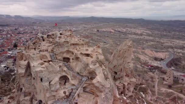 Ancienne Ville Château Uchisar Creusé Dans Une Montagne Cappadoce Turquie — Video