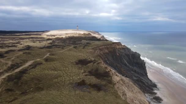 Aerial View Rubjerg Knude Lighthouse Beautiful Coastline North Sea Denmark — ストック動画