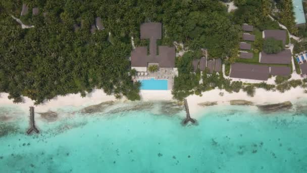 Top View Hotel Jetty Maldives Island Many Green Plants Breakwaters — 비디오